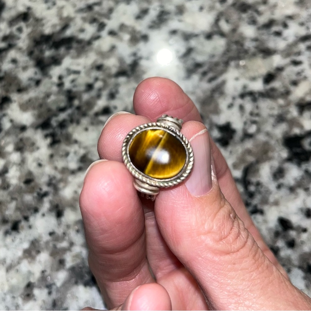 Vintage Sterling Silver Tiger Eye Ring Sz 7 1/2